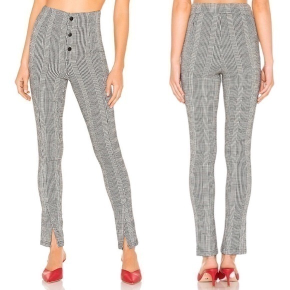 Lovers + Friends Maye High Rise Front‎ Slit Gingham Skinny Pants